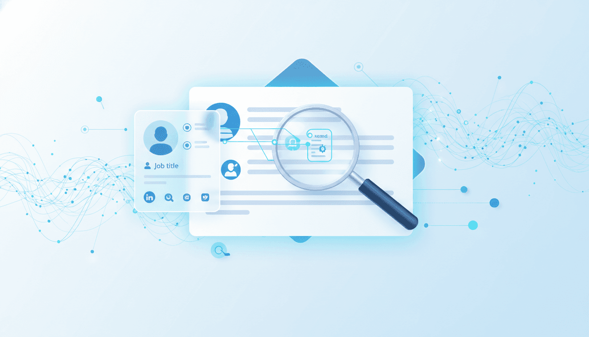 Professional illustration of hyper-personalized cold email outreach with LinkedIn profile research and data streams