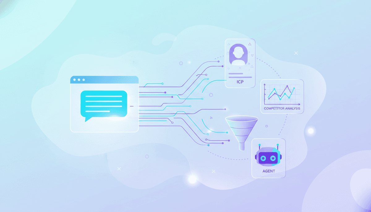 Go-to-market strategy forming in a single conversation with floating ICP, funnel, and agent elements